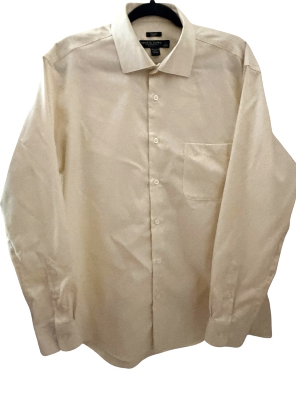 Pronto Uomo Slim Fit Dress Shirt Men 17 34/35 Beige Cream No Iron Cotton Button